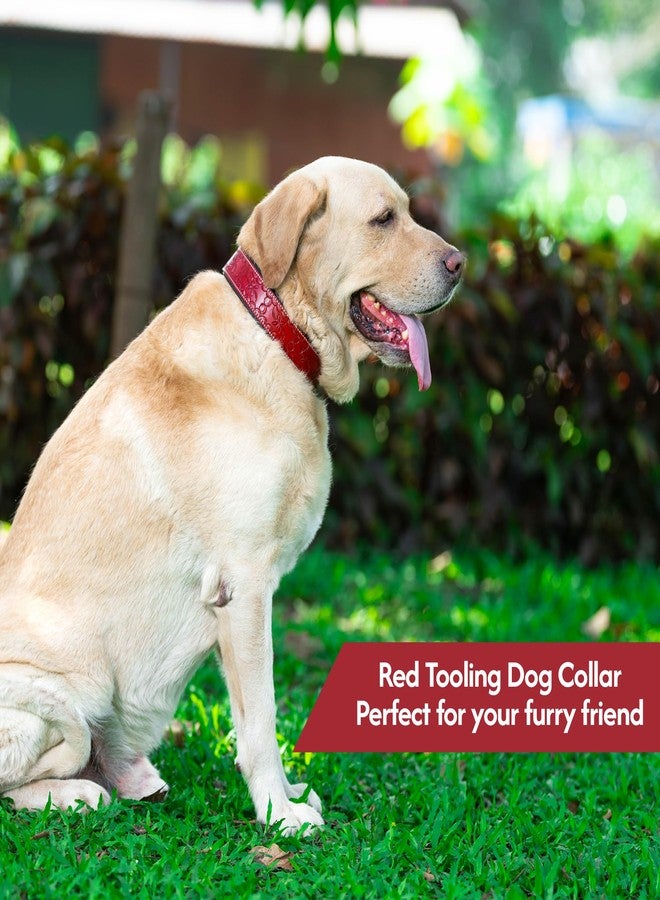 ADIL'S Red Tooling Dog Collar 1.5 Inch Width Suitable For Medium&Large Dogs,Leather Dog Collar With Strong Metal Buckle&D-Ring For Leashes And Id Card,Sizes: M,Red - Image 5